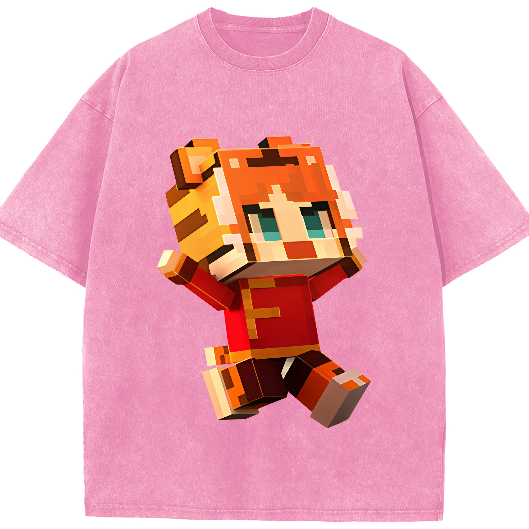 （画像用） マインクラフト ブロックの世界 Minecraft MC Block world 綿100% ヴィンテージ風 半袖Tシャツ（フロントプリント）